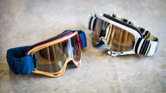 Motocross goggles modified with spray paint and strap covers for Burning Man