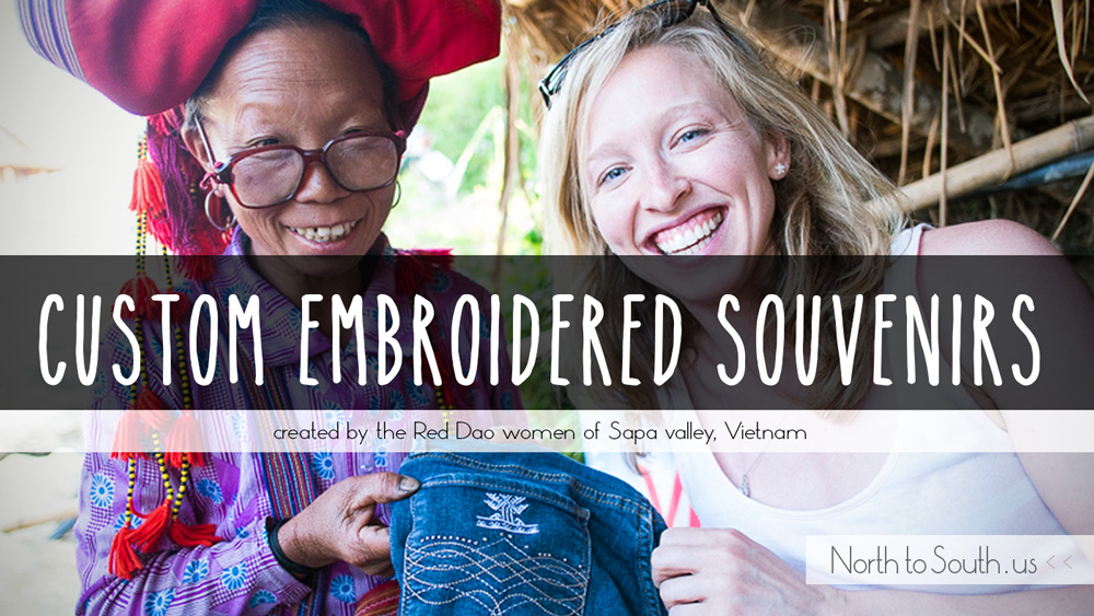 Custom Embroidered Souvenirs Created by the Red Dao Women of Sapa Valley, Vietnam