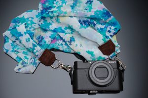 Luxury silk scarf camera strap by Stylish Travel Girl