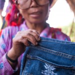 custom embroidered jeans by the Red Dao women of Sapa, Vietnam