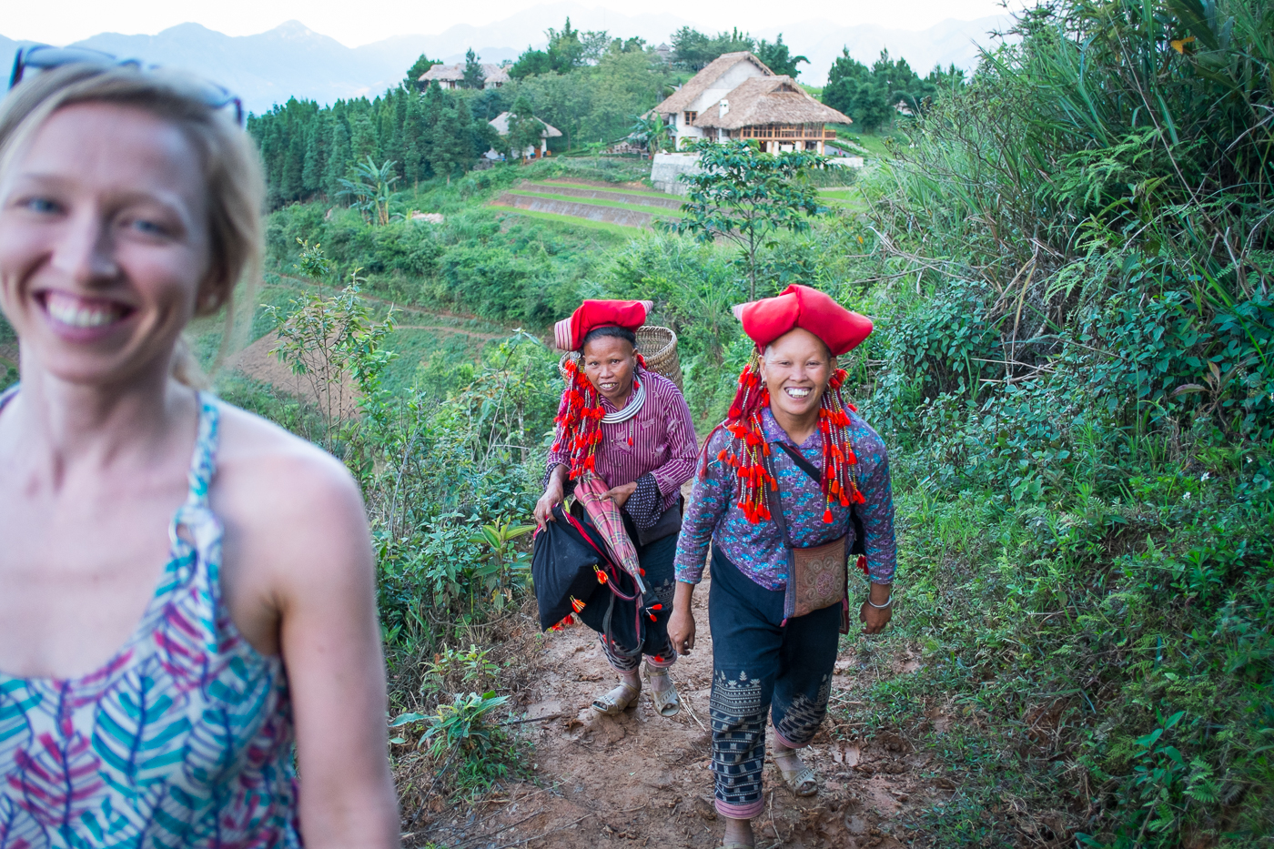Red Dao women along Buffalo Way at Topas Ecolodge in Sapa, Vietnam