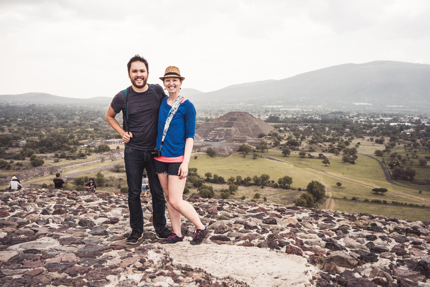on top of the Pyramid of the Sun, view of Pyramid of the Moon, Teotihuacán, Mexico