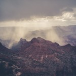 a misty sunset at the Grand Canyon
