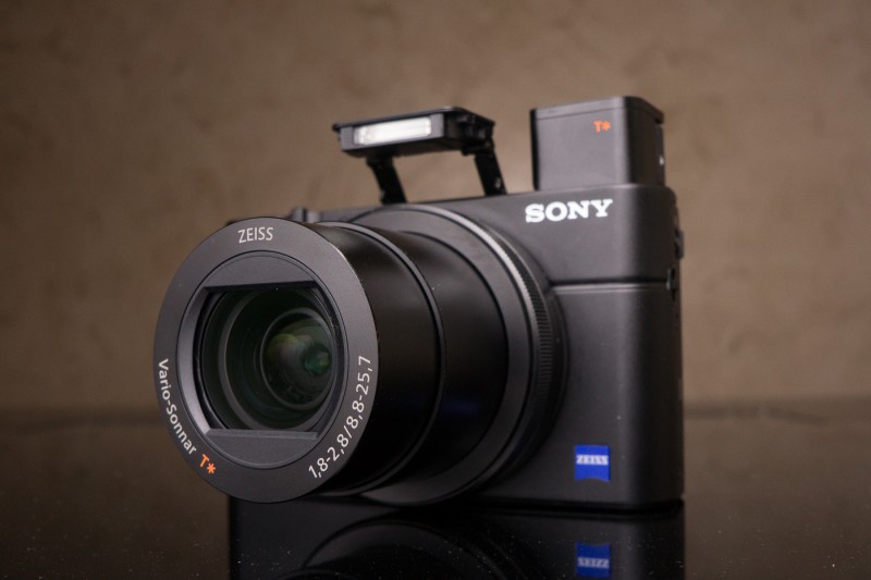 Sony RX-100 III digital camera front view with flash and viewfinder