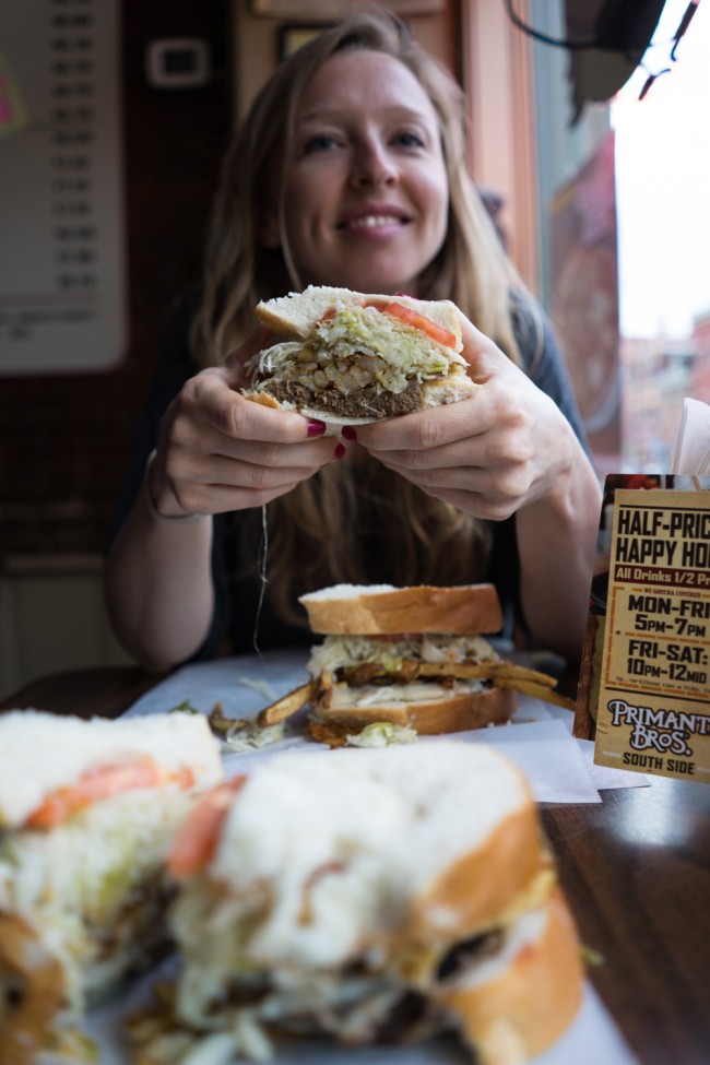 the classic Pittsburgh sandwich comes with coleslaw on it