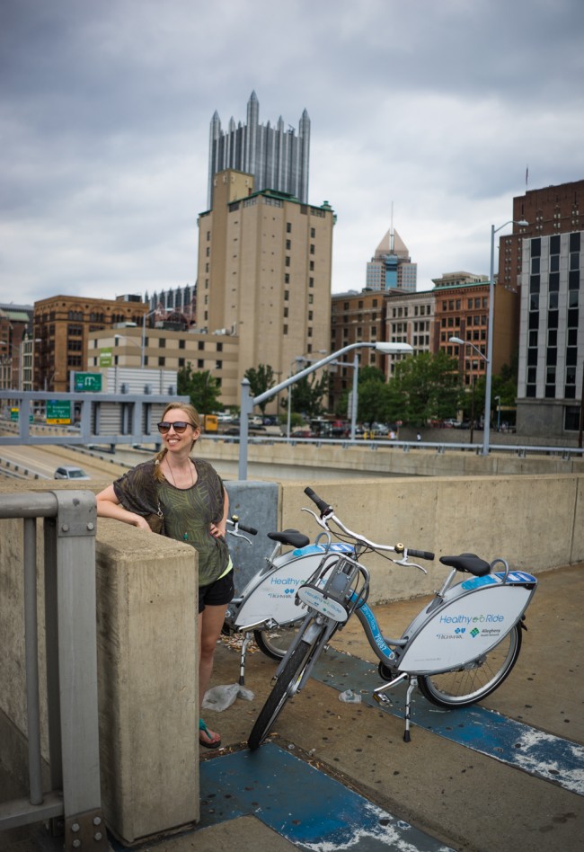 Diana Southern and Ian Norman riding bikes in Pittsburgh