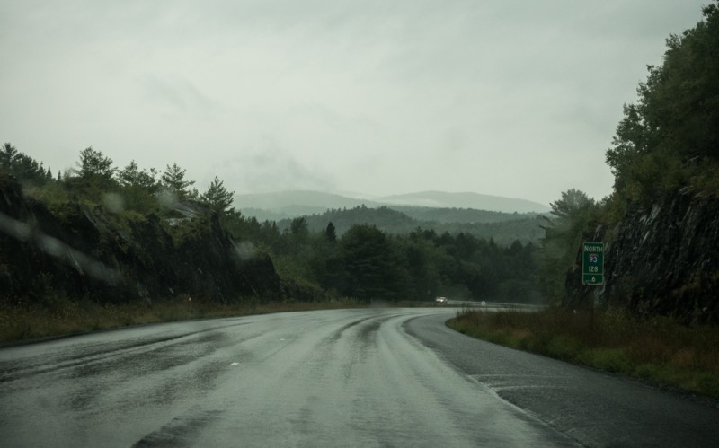 a rainy day driving through Vermont
