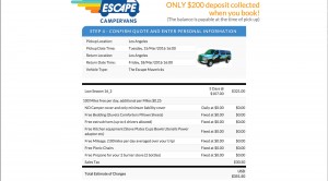 Escape Campervan online booking 3-day sample