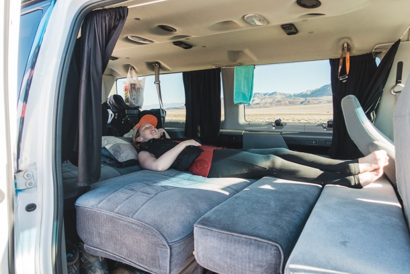 Deploying the bed in the campervan