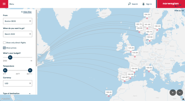 Norwegian Air route map