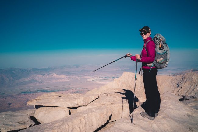 Diana Southern at the Mt Whitney Summit - Hiking Mt Whitney - northtosouth.us