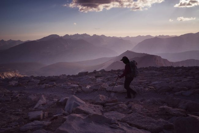 Hiking Down from Mt Whitney at Sunset, West Side of Mt Whitney - northtosouth.us