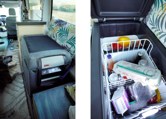 ARB fridge freezer in our Ford Transit campervan